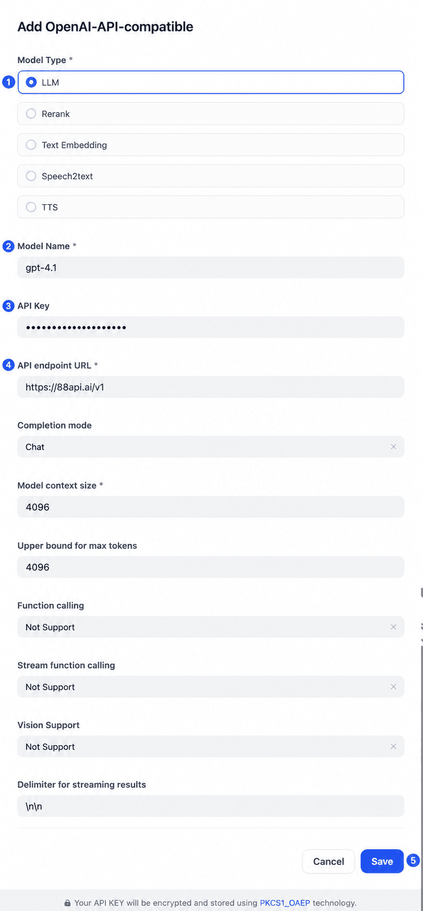 Dify OpenAI API 兼容模型的 cnAPI 配置示例