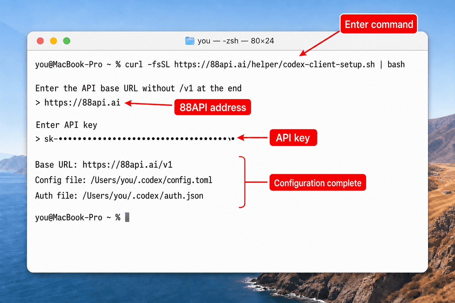 Configure Codex client in macOS or Linux terminal