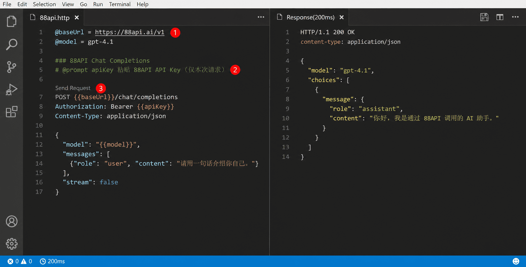 在 VS Code REST Client 中调用 cnAPI 并查看响应